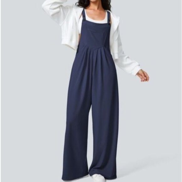 HALARA Pants - Halara Navy Blue Pockets Waffle Casual Jogger Overalls Jumpsuit Women's M
